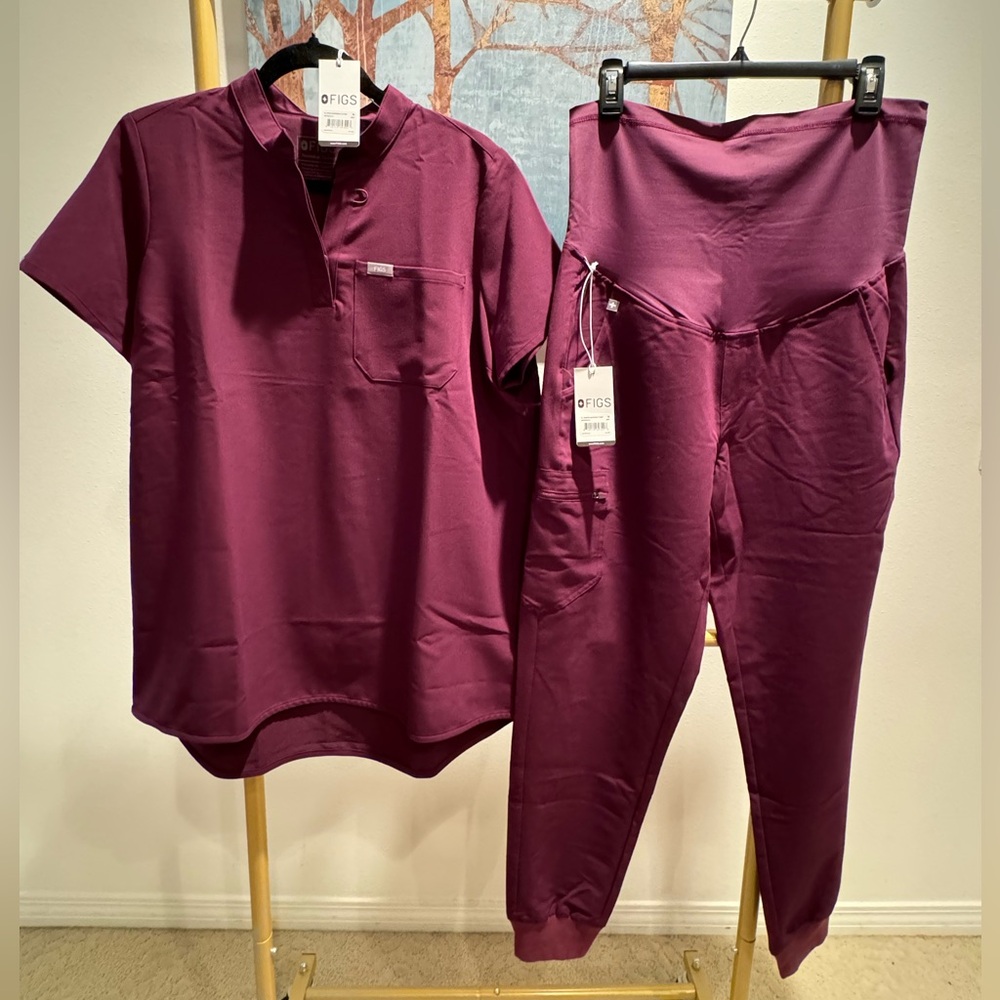 FIGS, MEDIUM, MATERNITY, SCRUBS, TOP & BOTTOM, DARK PURPLE